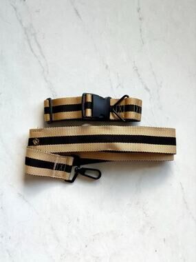 Saint Rue Matching Dog Collar & Leash Set Tan Black Stripe Adjustable